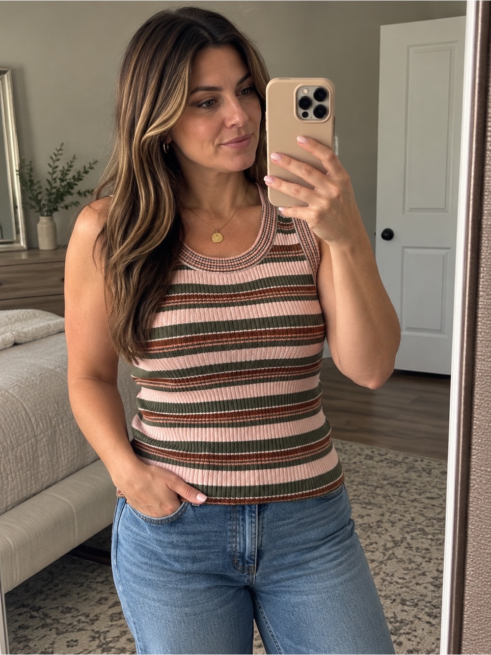 Veronica Beard Jerrell Stripe Stretch Cotton Rib Tank Top Size S